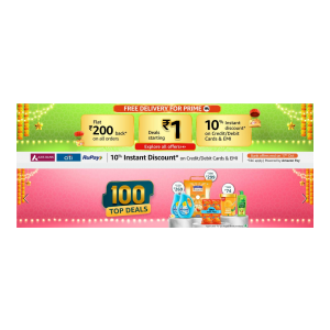 Amazon Fresh items starts from Rs 1 + 200 cashback on 1500(Collect Offer) + 10% discount on Rupay Card